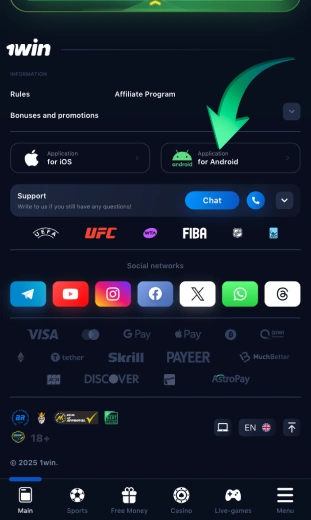 app click on the android button