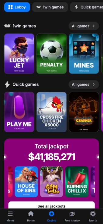1win app casino page