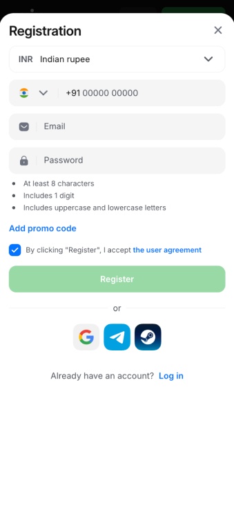 registration via 1win app